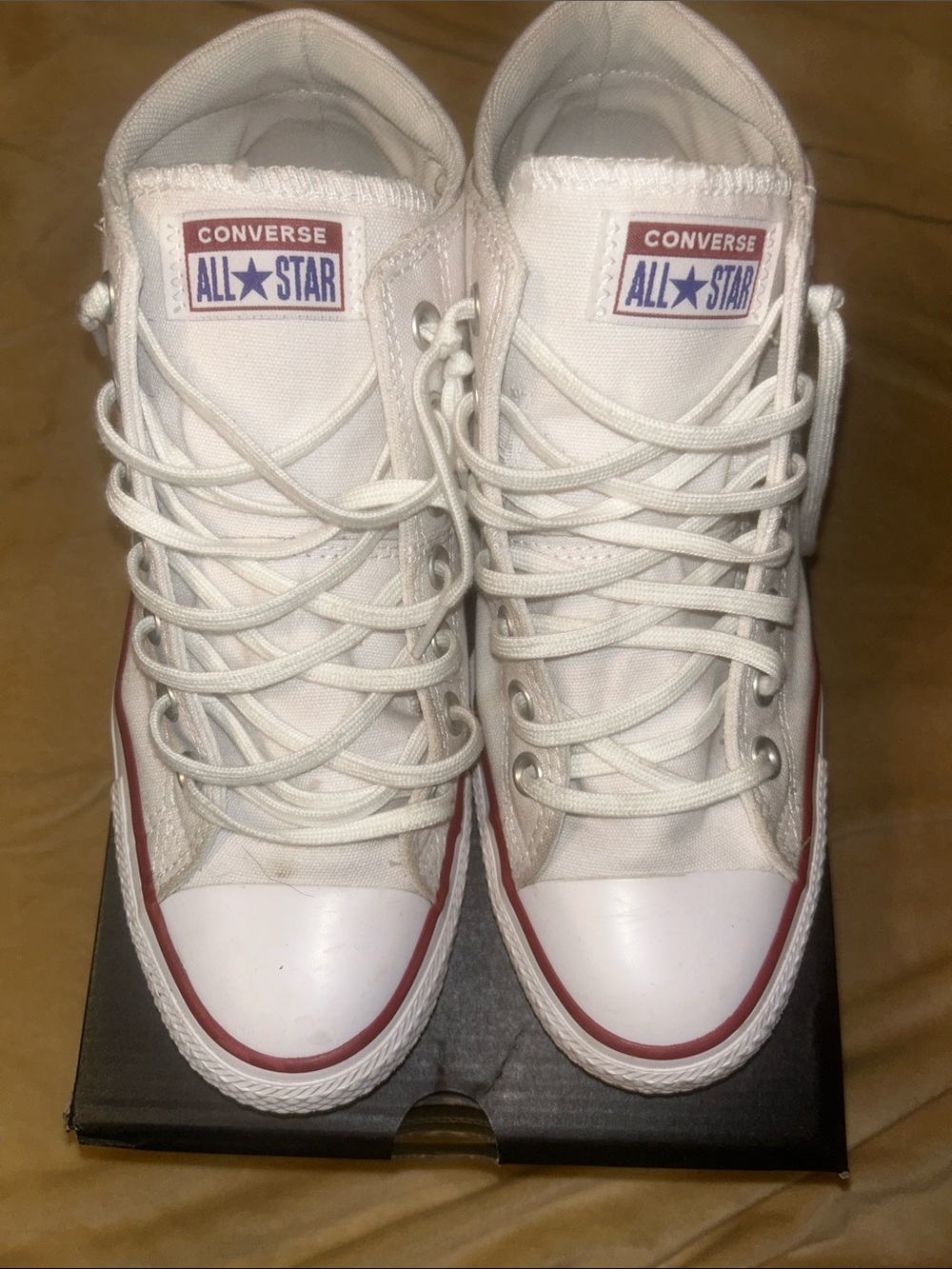 Converse White Canvas High-Top Sneakers with Red Trim